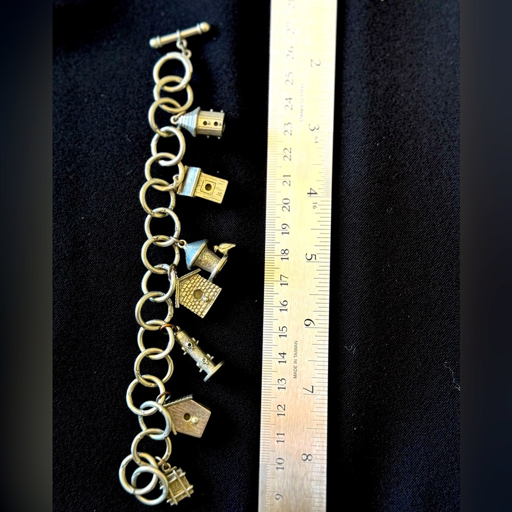 Pewter birdhouse charm bracelet.